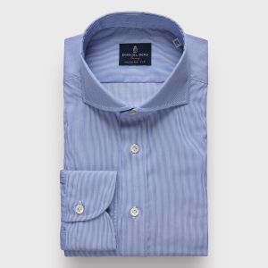 Emanuel Berg Harvard, Blue Fine Striped Wrinkle Resistant Twill Shirt