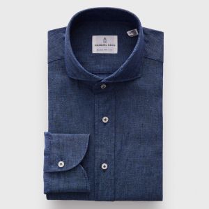 Emanuel Berg Harvard, Dark Blue Linen Shirt
