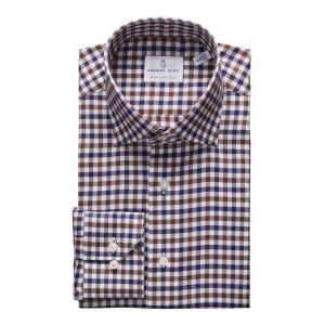 Emanuel Berg Mr Crown, Brown and Navy Blue Gingham Check Shirt