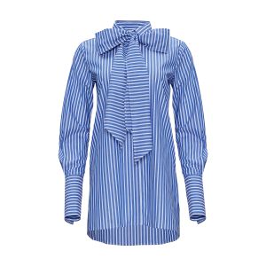 ÉMANOU FILOU BOW, Blue Striped Pussy-Bow Shirt