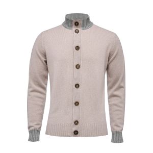 Emanuel Berg Beżowo-szary sweter z wełny merino i kaszmiru