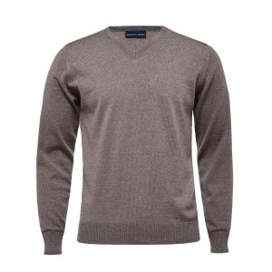 Emanuel Berg Szarobrązowy sweter V-neck z wełny merino