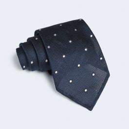 Navy Blue Polka Dot Unlined Grenadine Tie Superfine Shirting