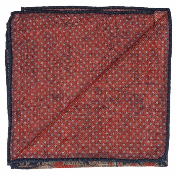 Red and Navy Blue Double-Sided Wool Pocket Square