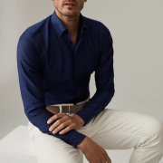 Emanuel Berg Bellagio, Navy Blue Cotton and Linen Shirt