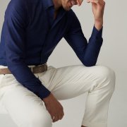 Emanuel Berg Bellagio, Navy Blue Cotton and Linen Shirt