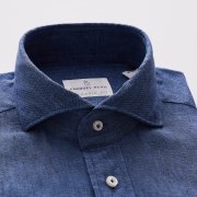 Emanuel Berg Harvard, Dark Blue Linen Shirt