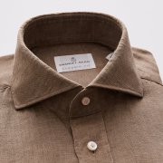 Emanuel Berg Harvard, Brown Linen Shirt