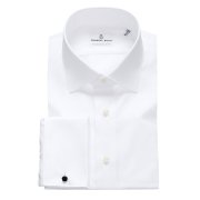 Emanuel Berg Mr Crown, biała koszula z mankietem na spinki, Wrinkle Resistant Twill