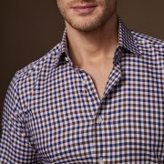 Emanuel Berg Mr Crown, koszula w brązowo-granatową kratę Gingham