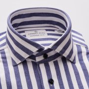Emanuel Berg Byron, Navy Blue Striped 4Flex Shirt