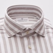 Emanuel Berg Byron, Grey Beige Striped 4Flex Shirt