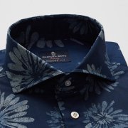 Emanuel Berg Harvard, Navy Blue Floral Print Shirt