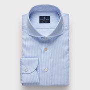 Emanuel Berg Harvard, Light Blue Striped Wrinkle Resistant Twill Shirt