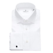 Mr Crown, biała koszula z mankietem na spinki, Wrinkle Resistant Twill