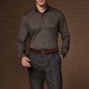 Emanuel Berg Marseille, Brown 4Flex Shirt with Geometric Contrast Details