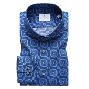 Emanuel Berg koszula bawełniana bawełna Poplin granatowa niebieska wzór print geometryczny kwiaty 