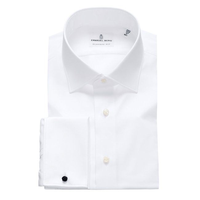 Mr Crown, biała koszula z mankietem na spinki, Wrinkle Resistant Twill