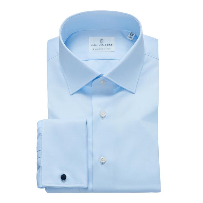 Mr Crown, błękitna koszula z mankietem na spinki, Wrinkle Resistant Twill