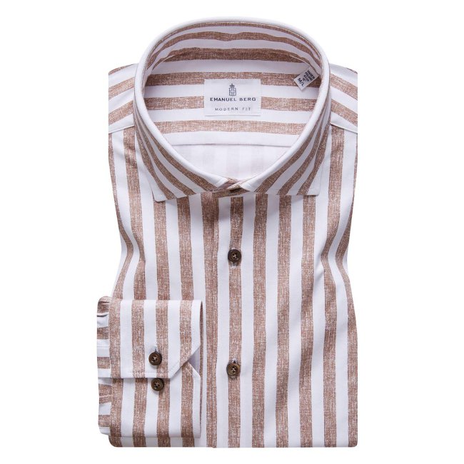 Byron, White and Brown Striped 4Flex Shirt