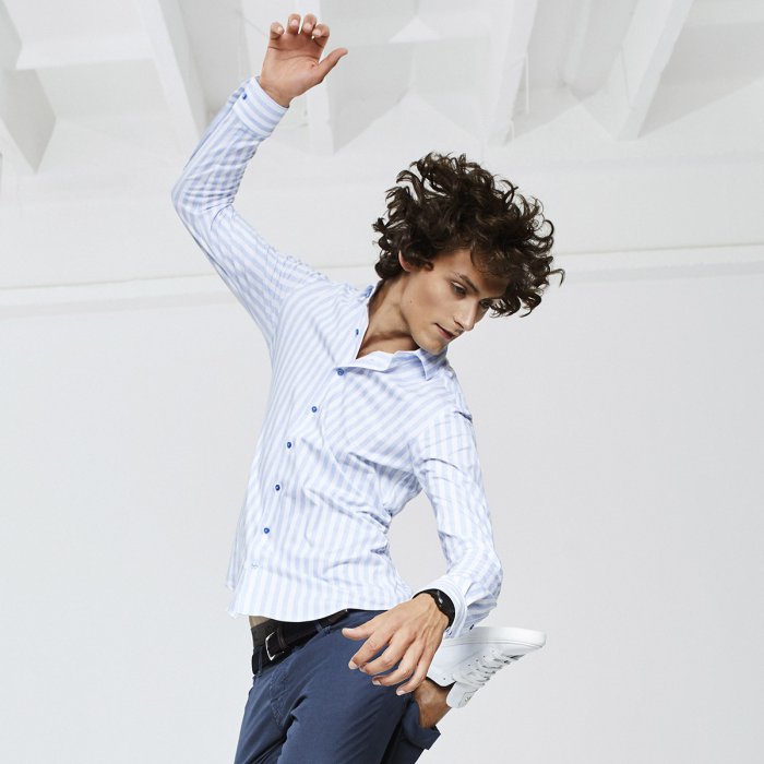 Emanuel Berg Byron, koszula 4Flex w biało-błękitne paski