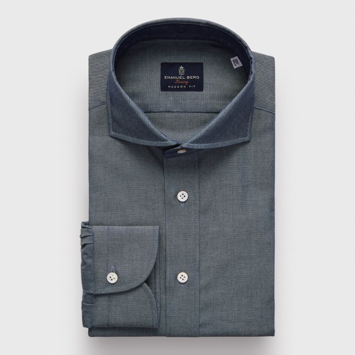 Emanuel Berg Harvard, Dark Blue Oxford Shirt