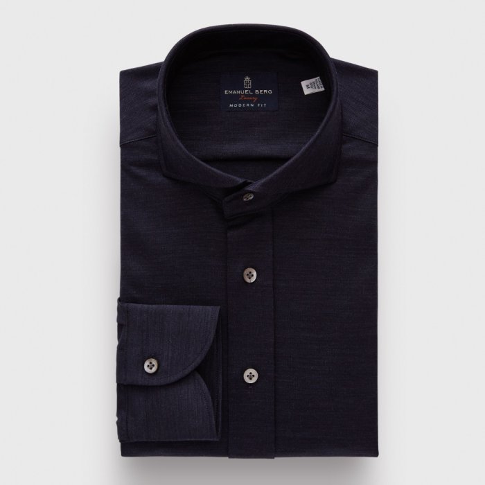 Emanuel Berg Marseille, Navy Blue Wool Jersey Shirt