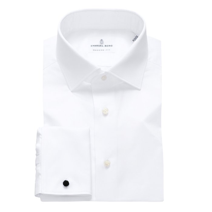 Emanuel Berg Rialto, biała koszula z mankietem na spinki, Wrinkle Resistant Twill