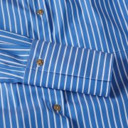 ÉMANOU FILOU, Blue Striped Shirt with Gold-Tone Buttons