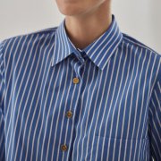 ÉMANOU FILOU, Blue Striped Shirt with Gold-Tone Buttons