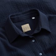 ÉMANOU FILOU, Navy Blue Cotton Muslin Shirt