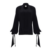 ÉMANOU YVETTE, Black Neck-Tie Silk Blend Blouse