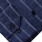 Bellagio, Navy Blue Striped Linen-Cotton Blend Model