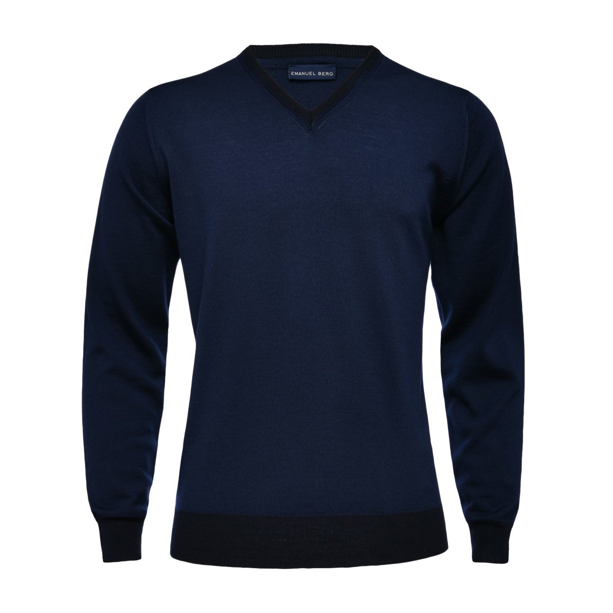 Navy Blue Merino Wool V-Neck Sweater | Superfine Shirting