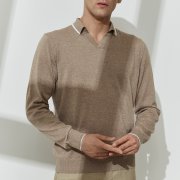 Emanuel Berg Beige Merino Wool, Cotton and Cashmere Polo Sweater