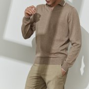 Emanuel Berg Beige Merino Wool, Cotton and Cashmere Polo Sweater