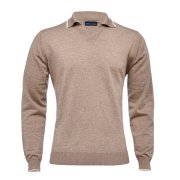 Emanuel Berg Beige Merino Wool, Cotton and Cashmere Polo Sweater