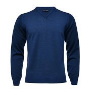 Emanuel Berg Ciemnoniebieski sweter V-neck z wełny merino