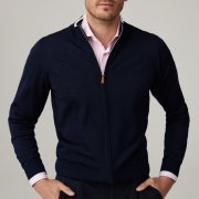 Emanuel Berg Navy Blue Merino Wool Zipped Cardigan