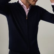 Emanuel Berg Navy Blue Merino Wool Zipped Cardigan