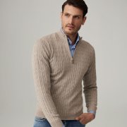 Emanuel Berg Beżowy sweter o warkoczowym splocie z wełny merino