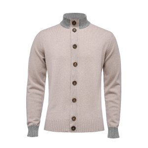 トップス AUBERGE MOLE ZIP 40 Taupe Merino Wool Zipped Cardigan | Superfine Shirting