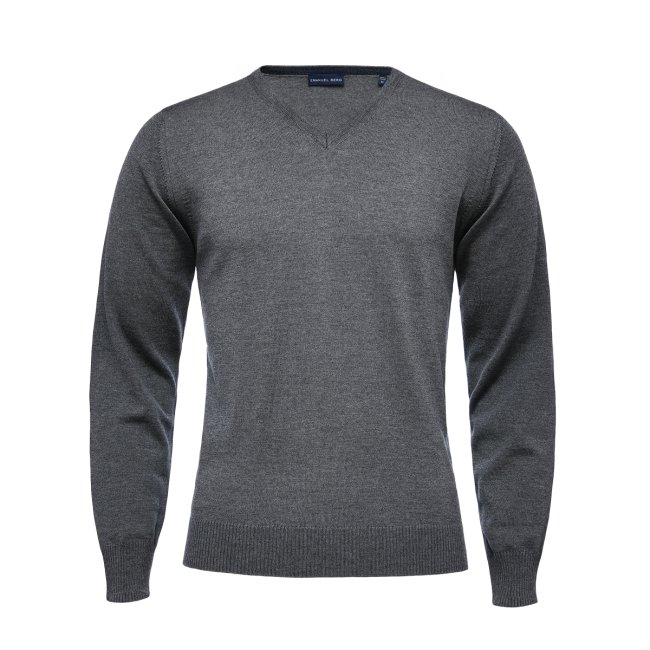 Grey Merino Wool V-Neck Sweater