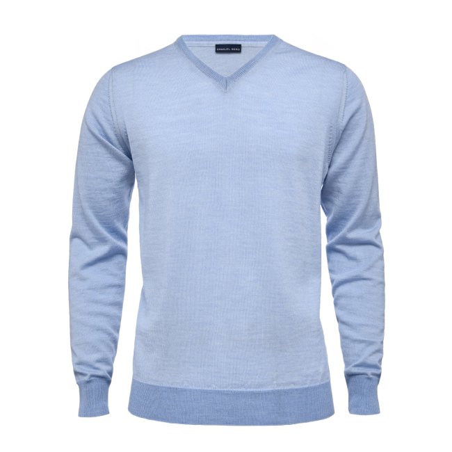 Light Blue Merino Wool V-Neck Sweater