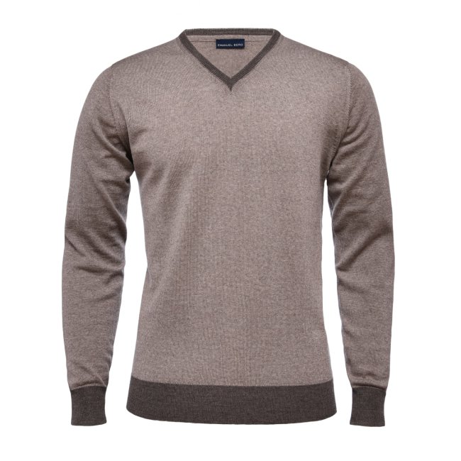Brown Merino Wool V-Neck Sweater