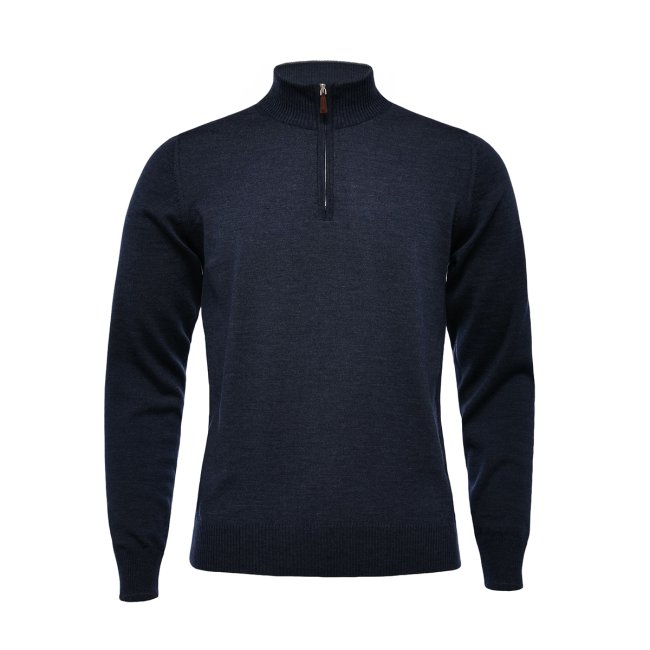 Navy Blue Merino Wool Half Zip Sweater
