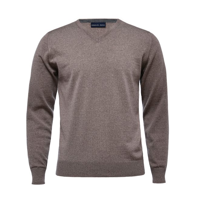 Taupe Merino Wool V-Neck Sweater