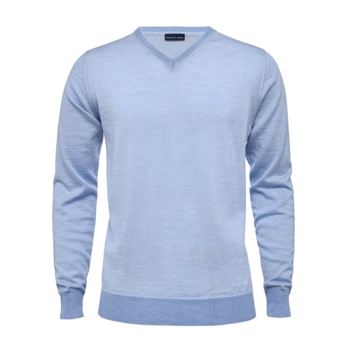 Emanuel Berg Błękitny sweter V-neck z wełny merino