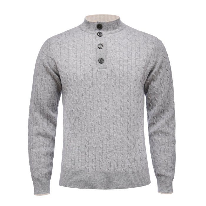 Emanuel Berg Szary sweter o warkoczowym splocie z wełny merino