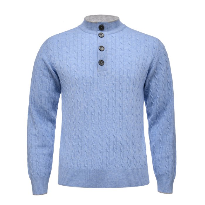 Emanuel Berg Błękitny sweter o warkoczowym splocie z wełny merino